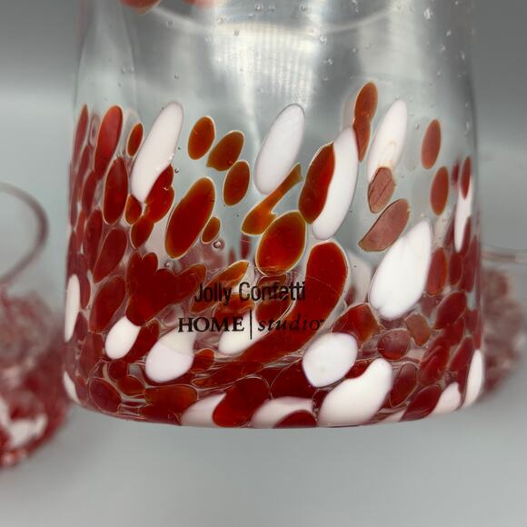 Home Studio Jolly Confetti Glasses Set 4 Red White Bubbles Splatter Handblown - Picture 6 of 10